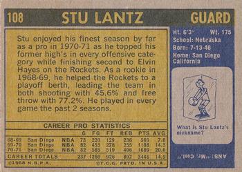 1971-72 Topps #108 Stu Lantz Back