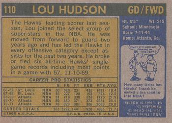 1971-72 Topps #110 Lou Hudson Back