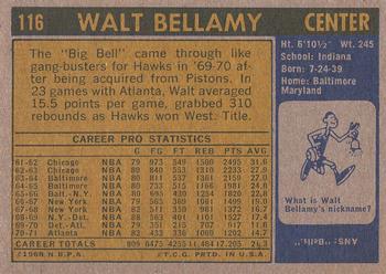 1971-72 Topps #116 Walt Bellamy Back