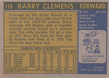 1971-72 Topps #119 Barry Clemens Back