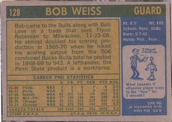 1971-72 Topps #128 Bob Weiss Back