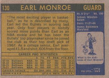1971-72 Topps #130 Earl Monroe Back