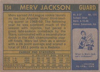 1971-72 Topps #154 Merv Jackson Back