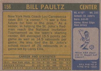 1971-72 Topps #156 Billy Paultz Back