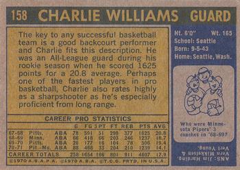 1971-72 Topps #158 Charlie Williams Back