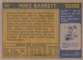 1971-72 Topps #162 Mike Barrett Back