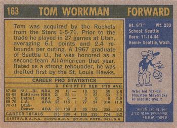 1971-72 Topps #163 Tom Workman Back