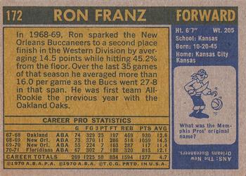 1971-72 Topps #172 Ron Franz Back