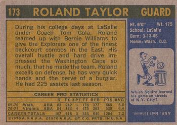 1971-72 Topps #173 Roland Taylor Back