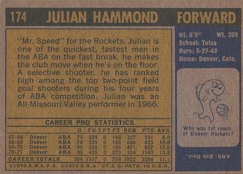 1971-72 Topps #174 Julian Hammond Back