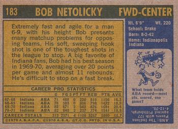 1971-72 Topps #183 Bob Netolicky Back