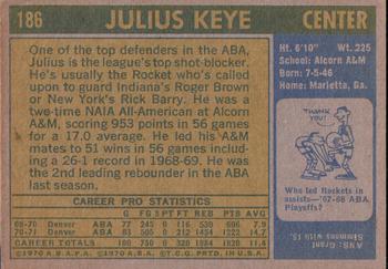1971-72 Topps #186 Julius Keye Back