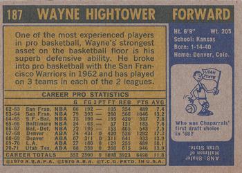 1971-72 Topps #187 Wayne Hightower Back
