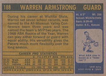 1971-72 Topps #188 Warren Armstrong Back