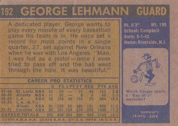 1971-72 Topps #192 George Lehmann Back