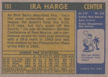 1971-72 Topps #193 Ira Harge Back
