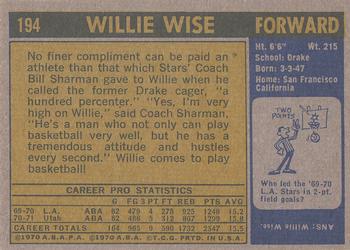 1971-72 Topps #194 Willie Wise Back