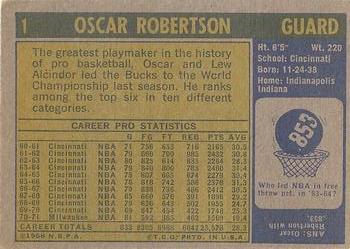 1971-72 Topps #1 Oscar Robertson Back