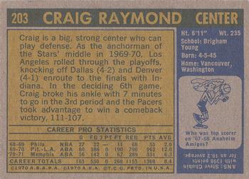 1971-72 Topps #203 Craig Raymond Back