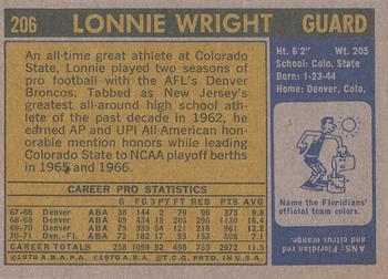 1971-72 Topps #206 Lonnie Wright Back