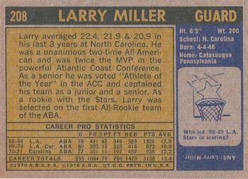 1971-72 Topps #208 Larry Miller Back