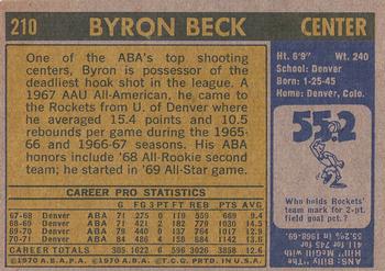 1971-72 Topps #210 Byron Beck Back