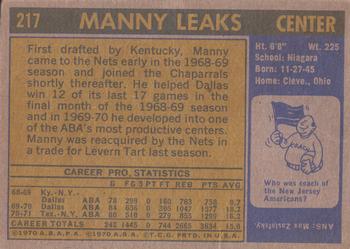 1971-72 Topps #217 Manny Leaks Back