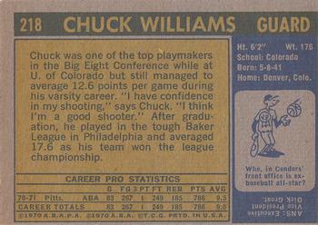 1971-72 Topps #218 Chuck Williams Back