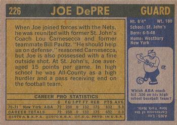 1971-72 Topps #226 Joe DePre Back