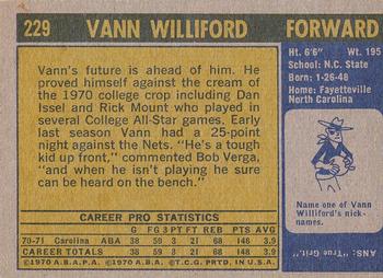1971-72 Topps #229 Vann Williford Back