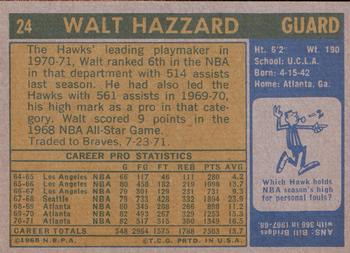 1971-72 Topps #24 Walt Hazzard Back