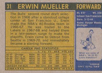 1971-72 Topps #31 Erwin Mueller Back