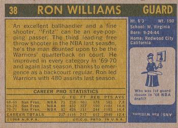 1971-72 Topps #38 Ron Williams Back