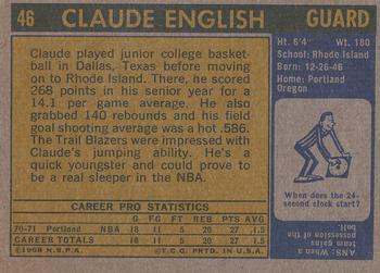 1971-72 Topps #46 Claude English Back
