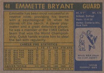 1971-72 Topps #48 Emmette Bryant Back