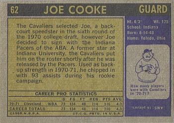 1971-72 Topps #62 Joe Cooke Back
