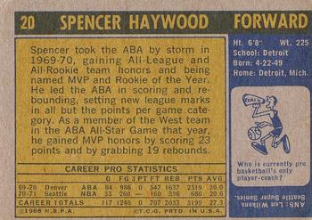 1971-72 Topps #20 Spencer Haywood Back