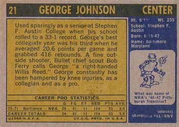 1971-72 Topps #21 George Johnson Back