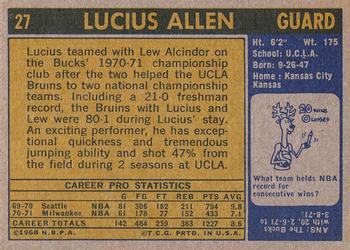 1971-72 Topps #27 Lucius Allen Back