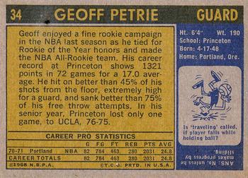 1971-72 Topps #34 Geoff Petrie Back