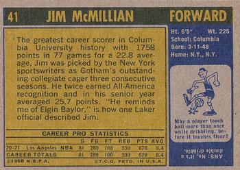 1971-72 Topps #41 Jim McMillian Back