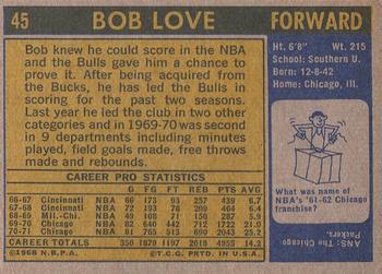 1971-72 Topps #45 Bob Love Back