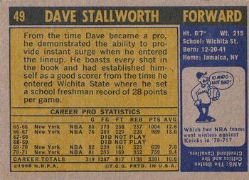 1971-72 Topps #49 Dave Stallworth Back