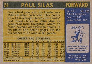 1971-72 Topps #54 Paul Silas Back