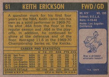 1971-72 Topps #61 Keith Erickson Back