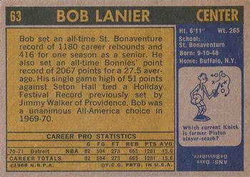 1971-72 Topps #63 Bob Lanier Back