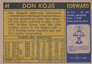 1971-72 Topps #64 Don Kojis Back