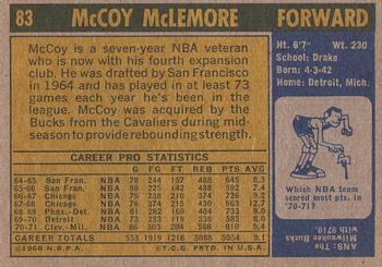 1971-72 Topps #83 McCoy McLemore Back