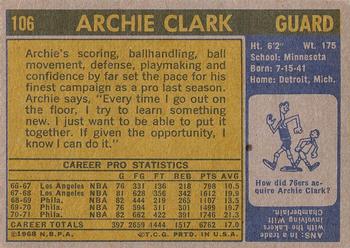 1971-72 Topps #106 Archie Clark Back