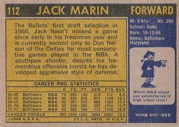 1971-72 Topps #112 Jack Marin Back